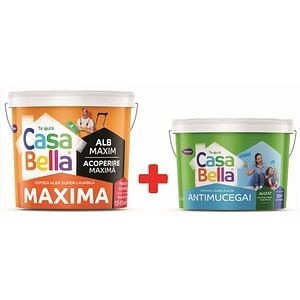 Vopsea super-lavabila, alba, 15L + vopsea antimucegai, 2.5L • Casabella