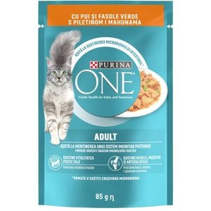 Hrana umeda pentru pisici PURINA ONE, Adult, Pui si fasole verde, 85 g