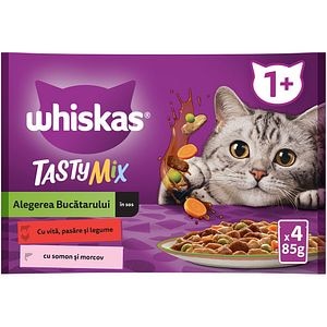 Hrana umeda pentru pisici WHISKAS Tasty, Adult, Mix, 4 x 85 g