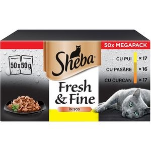 Hrana umeda pentru pisici SHEBA Fresh & Fine, Adult, Mix in sos, 50 x 50g