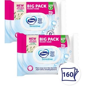 Hartie igienica umeda ZEWA Sensitive, 2 pachete, 80 bucati