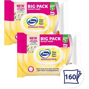 Hartie igienica umeda ZEWA Almond, 2 pachete, 80 bucati