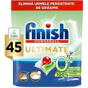 Detergent pentru masina de spalat vase Finish Ultimate All in 1 Eco 0%, 45 capsule
