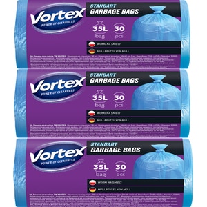 Set saci menajeri standard VORTEX, 3 x 30 bucati, 35 l, albastru