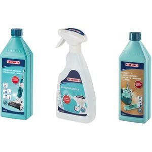 Pachet curatenie LEIFHEIT: Solutie de curatare pardoseli, 1l + Solutie de curatat geamuri, 0.5l + Detergent parchet laminat, 1l
