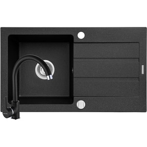 Pachet chiuveta PYRAMIS Altexia Aniversare 76, 1 cuva, picurator reversibil, compozit granit + baterie, negru