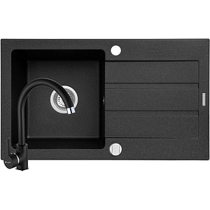 Pachet chiuveta PYRAMIS Altexia Joy 76, 1 cuva, picurator reversibil, compozit granit + baterie, negru