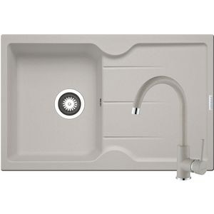 Pachet chiuveta PYRAMIS Altexia Aniversare Premium, 1 cuva, picurator reversibil, compozit granit + baterie, bej