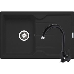 Pachet chiuveta PYRAMIS Altexia Aniversare Premium, 1 cuva, picurator reversibil, compozit granit + baterie, negru