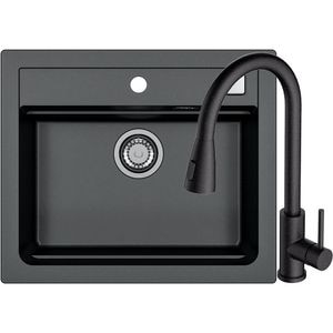 Pachet chiuveta ALVEUS Atrox 30 G91, 1 cuva, compozit granit + baterie Primrose G91, negru