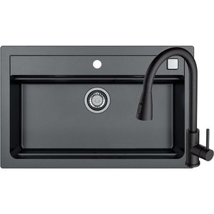 Pachet chiuveta ALVEUS Atrox 40 G91, 1 cuva, compozit granit + baterie Primrose G91, negru