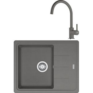 Pachet chiuveta FRANKE BFG 611-62, 1 cuva, picurator reversibil, compozit granit + baterie Lina, gri metalic