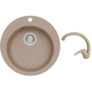 Pachet chiuveta ALVEUS Boogie 10 G55, 1 cuva, compozit granit + baterie GM230G55, bej