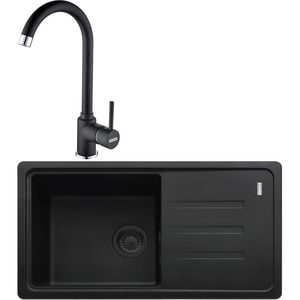 Pachet chiuveta FRANKE BSG 611-78 S, 1 cuva, picurator reversibil, compozit granit, baterie Pola VN, negru