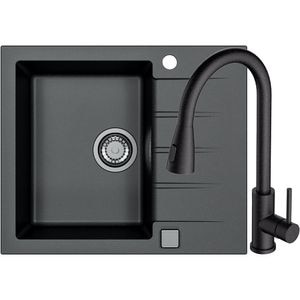 Pachet chiuveta ALVEUS Cadit 10 G91, 1 cuva, picurator reversibil, compozit granit + baterie Primrose G91, crem