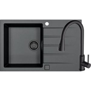 Pachet chiuveta ALVEUS Cadit 20 G91, 1 cuva, picurator reversibil, compozit granit + baterie Primrose G90, negru