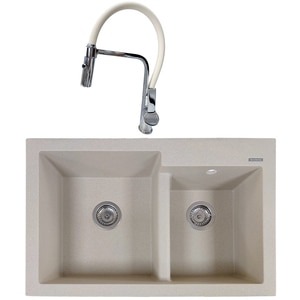 Pachet chiuveta SANDONNA Edyta 79, 2 cuve, compozit granit + baterie, bej