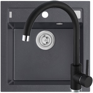 Pachet chiuveta ALVEUS Formic 20, 1 cuva, compozit granit + Baterie Kati G91, negru