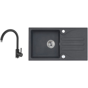 Pachet chiuveta ALVEUS Galapagos 30 G91, 1 cuva, picurator reversibil, compozit granit, baterie Kati G91, negru