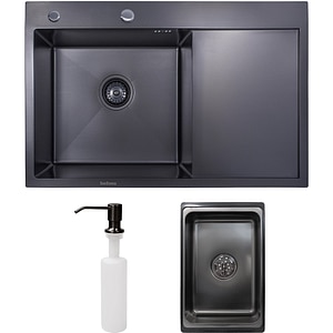 Pachet chiuveta bucatarie SANDONNA HD7850, 1 cuva, inox + picurator + dozator sapun, negru