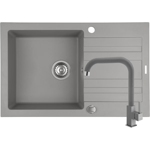 Pachet chiuveta PYRAMIS Altexia Modern 79, 1 cuva, picurator reversibil, compozit granit + baterie, gri