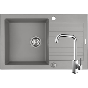 Pachet chiuveta PYRAMIS Altexia Modern 79, 1 cuva, picurator reversibil, compozit granit + baterie, gri