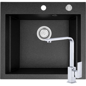 Pachet chiuveta PYRAMIS Altexia Modern Square 57, compozit granit + baterie, negru