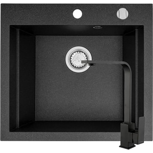 Pachet chiuveta PYRAMIS Altexia Modern Square 57, compozit granit + baterie, negru