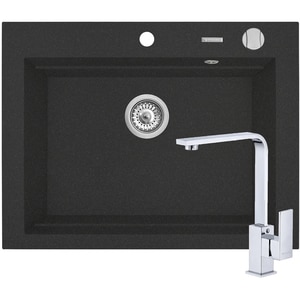 Pachet chiuveta PYRAMIS Altexia Modern Square 67, compozit granit + baterie, negru