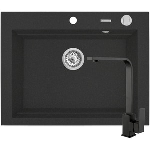 Pachet chiuveta PYRAMIS Altexia Modern Square 67, compozit granit + baterie, negru