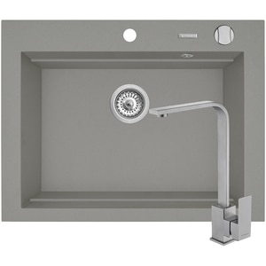 Pachet chiuveta PYRAMIS Altexia Modern Square 67, compozit granit + baterie, gri