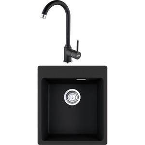 Pachet chiuveta FRANKE MRG 610-39, 1 cuva, compozit granit, baterie Pola, negru