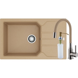 Pachet chiuveta ALVEUS Record 40 G55, 1 cuva, picurator reversibil, compozit granit + baterie Flexa + dozator, bej