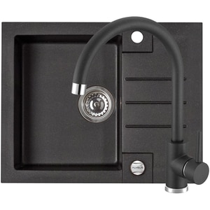 Pachet chiuveta ALVEUS Rock 30, 1 cuva, picurator reversibil, compozit granit + Baterie Kati G91, negru