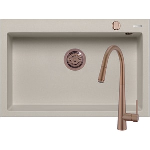 Pachet chiuveta PYRAMIS Altexia Diamond Square 76, compozit granit + baterie, bej