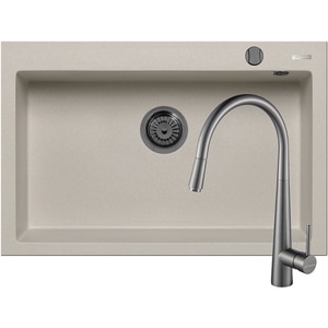 Pachet chiuveta PYRAMIS Altexia Diamond Square 76, compozit granit + baterie, bej