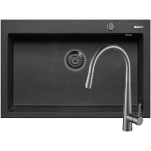 Pachet chiuveta PYRAMIS Altexia Diamond Square 76, compozit granit + baterie, negru