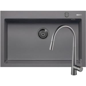 Pachet chiuveta PYRAMIS Altexia Diamond Square 76, compozit granit + baterie, gri