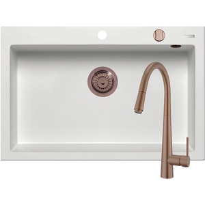 Pachet chiuveta PYRAMIS Altexia Diamond Square 76, compozit granit + baterie, alb