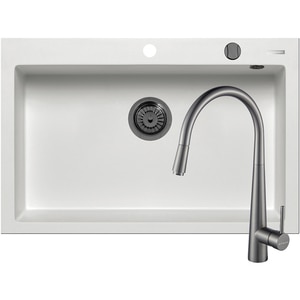 Pachet chiuveta PYRAMIS Altexia Diamond Square 76, compozit granit + baterie, alb