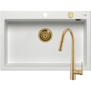 Pachet chiuveta PYRAMIS Altexia Diamond Square 76, compozit granit + baterie, alb