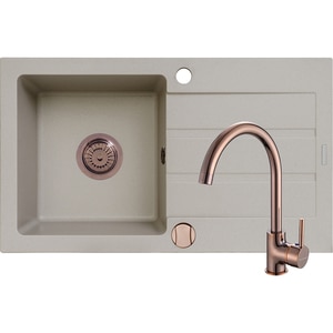 Pachet chiuveta PYRAMIS Altexia Modern 79, 1 cuva, picurator reversibil, compozit granit + baterie, bej