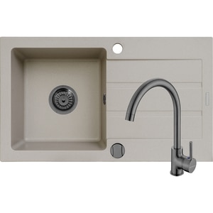 Pachet chiuveta PYRAMIS Altexia Modern 79, 1 cuva, picurator reversibil, compozit granit + baterie, bej