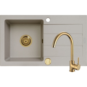 Pachet chiuveta PYRAMIS Altexia Modern 79, 1 cuva, picurator reversibil, compozit granit + baterie, bej