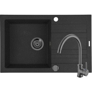 Pachet chiuveta PYRAMIS Altexia Modern 79, 1 cuva, picurator reversibil, compozit granit + baterie, negru