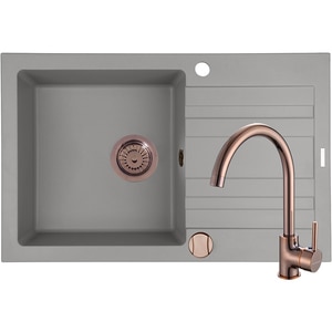 Pachet chiuveta PYRAMIS Altexia Modern 79, 1 cuva, picurator reversibil, compozit granit + baterie, gri