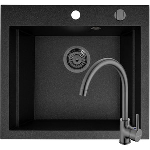 Pachet chiuveta PYRAMIS Altexia Modern Square 57, compozit granit + baterie, negru