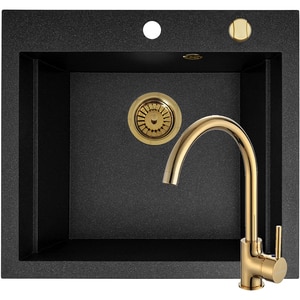 Pachet chiuveta PYRAMIS Altexia Modern Square 57, compozit granit + baterie, negru