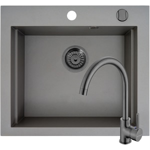 Pachet chiuveta PYRAMIS Altexia Modern Square 57, compozit granit + baterie, gri