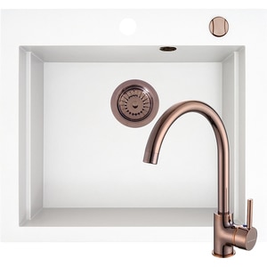 Pachet chiuveta PYRAMIS Altexia Modern Square 57, compozit granit + baterie, alb